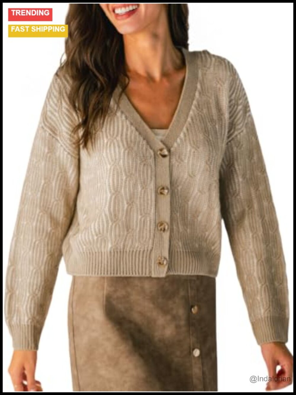 V Neck Button Down Cable Knit Cardigan Sweater Long Sleeve Casual